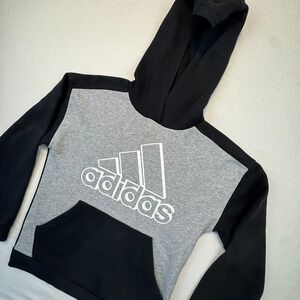 Adidas‎ Hoodie Boys L 14/16 Grey Black Logo Pullover Sweatshirt